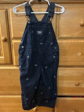 OshKosh B'gosh Boy's Denim Overalls with Overall Football Embroidery Size 24M